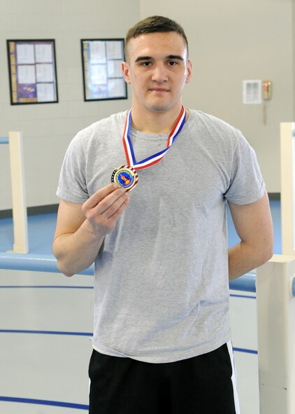 MINOT AIR FORCE BASE, N.D. -- Airman First Class Justin Blanchard, 5th Maintenance Squadron aerospace ground equipment apprentice, was the first person to complete the 1st Annual Mustang Run, here Dec. 31.  Airman Blanchard completed the 105 lap event with a time of 1:47:28. The Mustang Run is an event open to all members of Team Minot as a way to help kick start their new year’s resolutions.