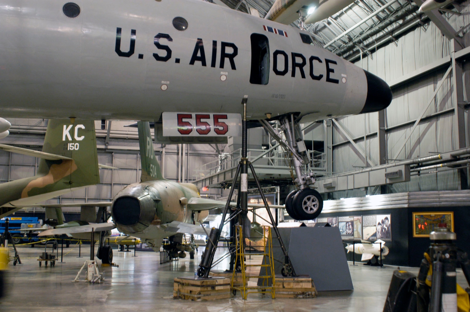 DAYTON, Ohio (01/2011) -- Restoration crews move the EC-121D onto pylons in the Southeast Asia War Gallery at the National Museum of the U.S. Air Force. (U.S. Air Force photo)