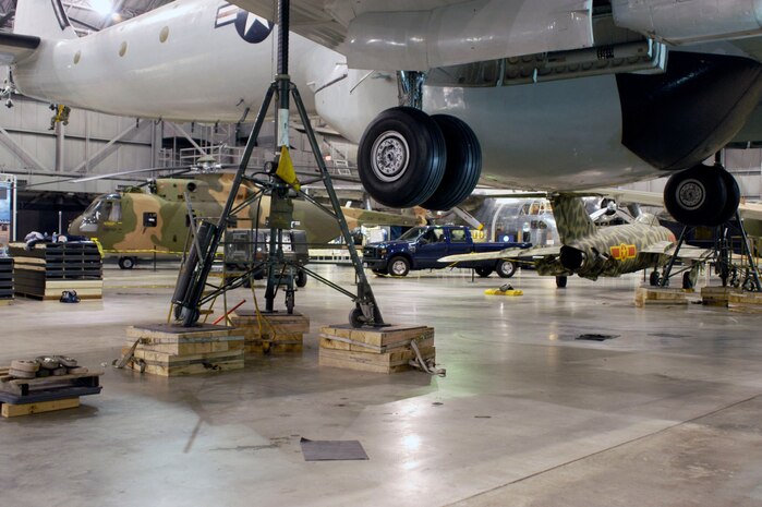 DAYTON, Ohio (01/2011) -- Restoration crews move the EC-121D onto pylons in the Southeast Asia War Gallery at the National Museum of the U.S. Air Force. (U.S. Air Force photo)