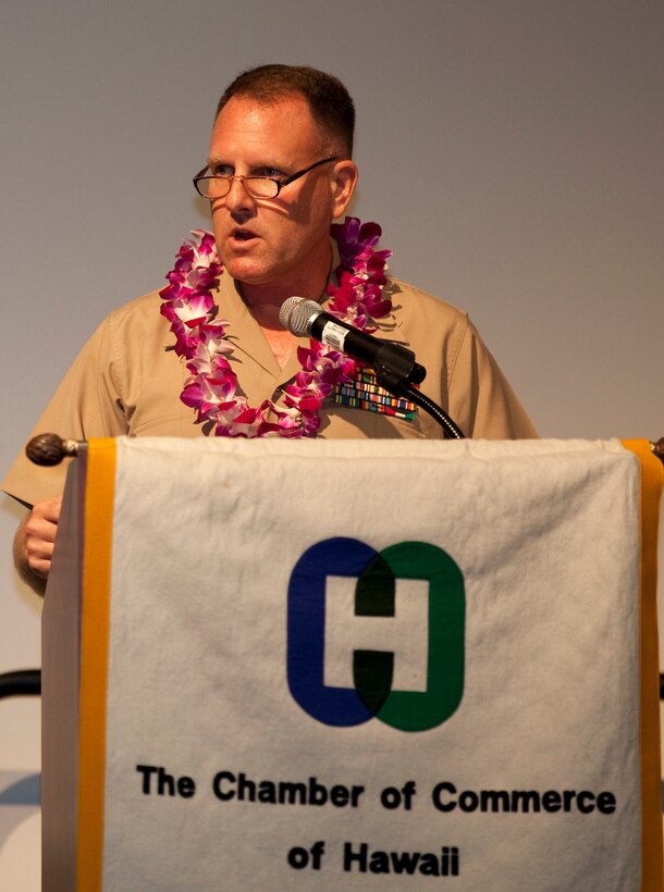 Brig. Gen. John J. Broadmeadow, U.S. Marine Corps Forces, Pacific’s deputy commander, represented MarForPac at the 10th Annual Hawaii Military Partnership Conference Jan. 6 at the Hawaii Convention Center, here. During the event, Broadmeadow highlighted MarForPac’s global commitments to fighting the War on Terror and the strategic importance of the Marine bases in the Pacific Region.