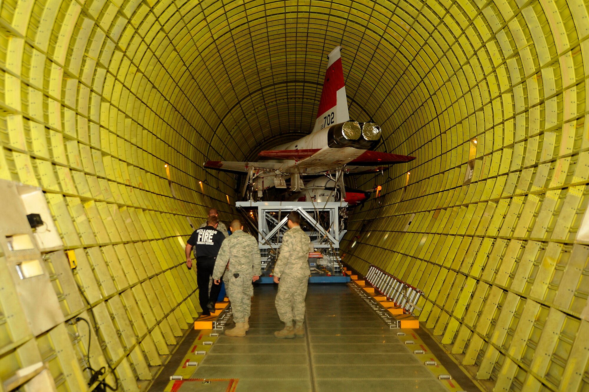 HOLLOMAN AIR FORCE BASE, N.M. -- Two T-38 Talons sit inside NASA's Super Guppy aircraft after being shipped to Holloman Dec. 14, 2010. The shipment is the first two T-38s of 15 to be shipped to Holloman and then inspected and regenerated before being flown to Joint Base Langley-Eustis, Va. M1 Support Services here maintain the T-38 Consolidated Aircraft Maintenance program and is the main depot in Air Combat Command for repairing the T-38. After every 450 flight hours at their operating location, the T-38s will come back for an inspection. (U.S. Air Force photo by Senior Airman Veronica Stamps/Released)