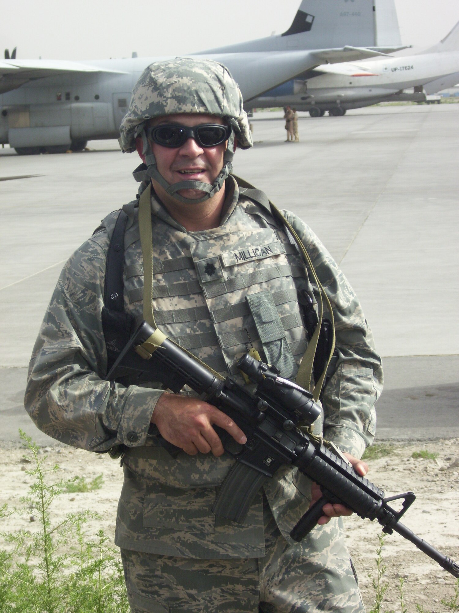 Lt. Col. Tony Millican, 98th Mission Support Group deputy commander, waits for a convoy that will move the newly arrived personnel at Kabul Afghanistan International Airport through some high-threat urban terrain in 2009.  Due to his outstanding leadership, Colonel Millican has been selected to be one of the four recipients of the 2010 Air Force Lance P. Sijan Award. (Courtesy photo)