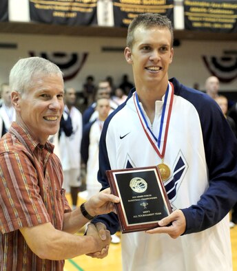 Second Lt. Matthew Holland was named most valuable player after leading Team USA to the 2010 SHAPE International Men's Basketball Championship Nov. 29 through Dec. 4, 2010, in Mons, Belgium. (U.S. Army photo/Tim Hipps)
