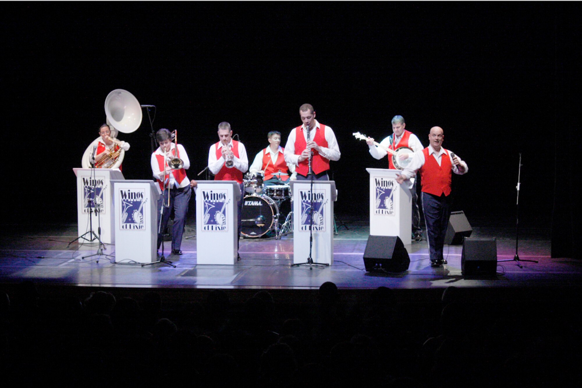 The U.S. Air Forces in Europe Band Wings of Dixie performs on Dec. 18, 2010 at Ramo Grande Auditorium, Praia da Vitoria.  (Photo by Manuel Martins)