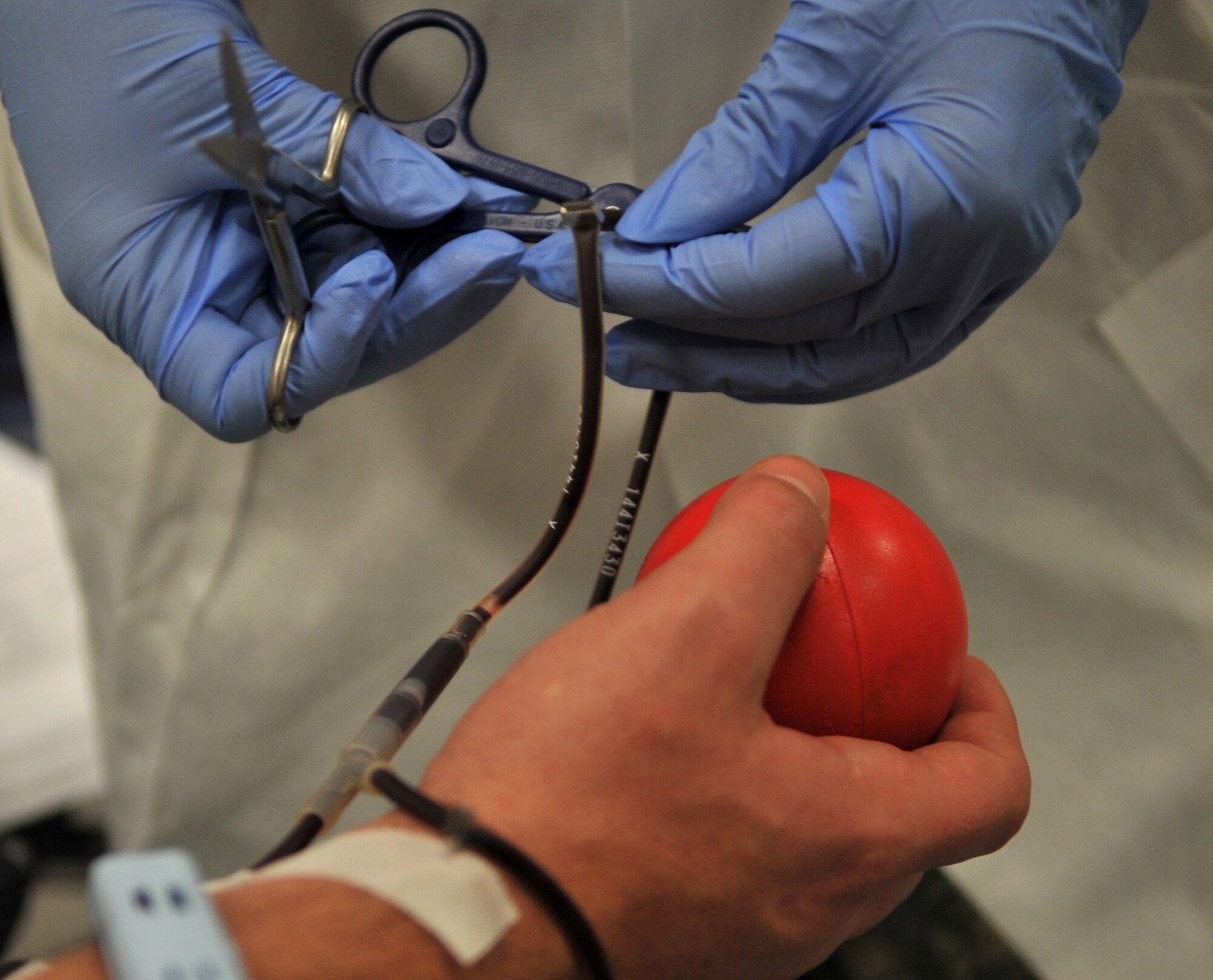 Kaiserslautern Military Community members donate blood during a blood drive, Ramstein Air Base, Germany, Jan. 5, 2011. The Armed Services Blood Program only collects blood from the military community for the military community. This includes service members, family members, DOD civilians, contractors, retirees and visitors to the bases. (U.S. Air Force photo by Senior Airman Caleb Pierce)