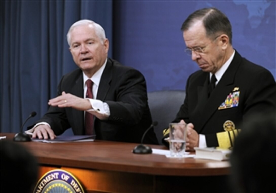 Secretary of Defense Robert M. Gates and Chairman of the Joint Chiefs of Staff Adm. Mike Mullen hold a press briefing on "DoD Efficiencies" that mark the next major step in the Defense Department's reform agenda in the Pentagon in Arlington, Va., on Jan. 6, 2011.  