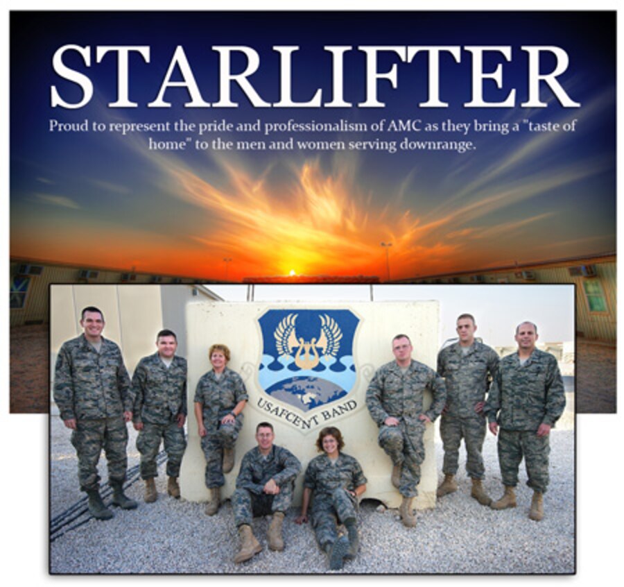 "Starlifter", a tops 40s rock group based out Scott Air Force Base iin Illinois is currently deployed. A1C Carmen is Emborski, center right, is currently blogging about the groups experience. Check back for updates! Special thanks to MSgt Dan Kenemore for the photos.