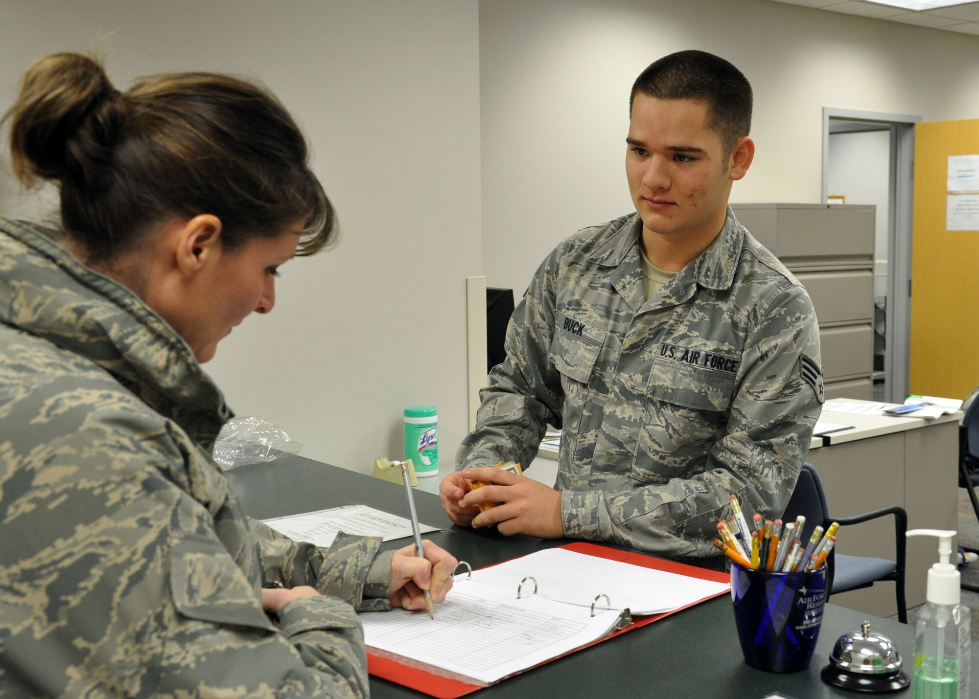 WRIGHT-PATTERSON AIR FORCE BASE, Ohio - 445th Airlift Wing Spotlight Performer for January 2011: Senior Airman Joshua Buck, 445th Force Support Squadron personnel specialist.