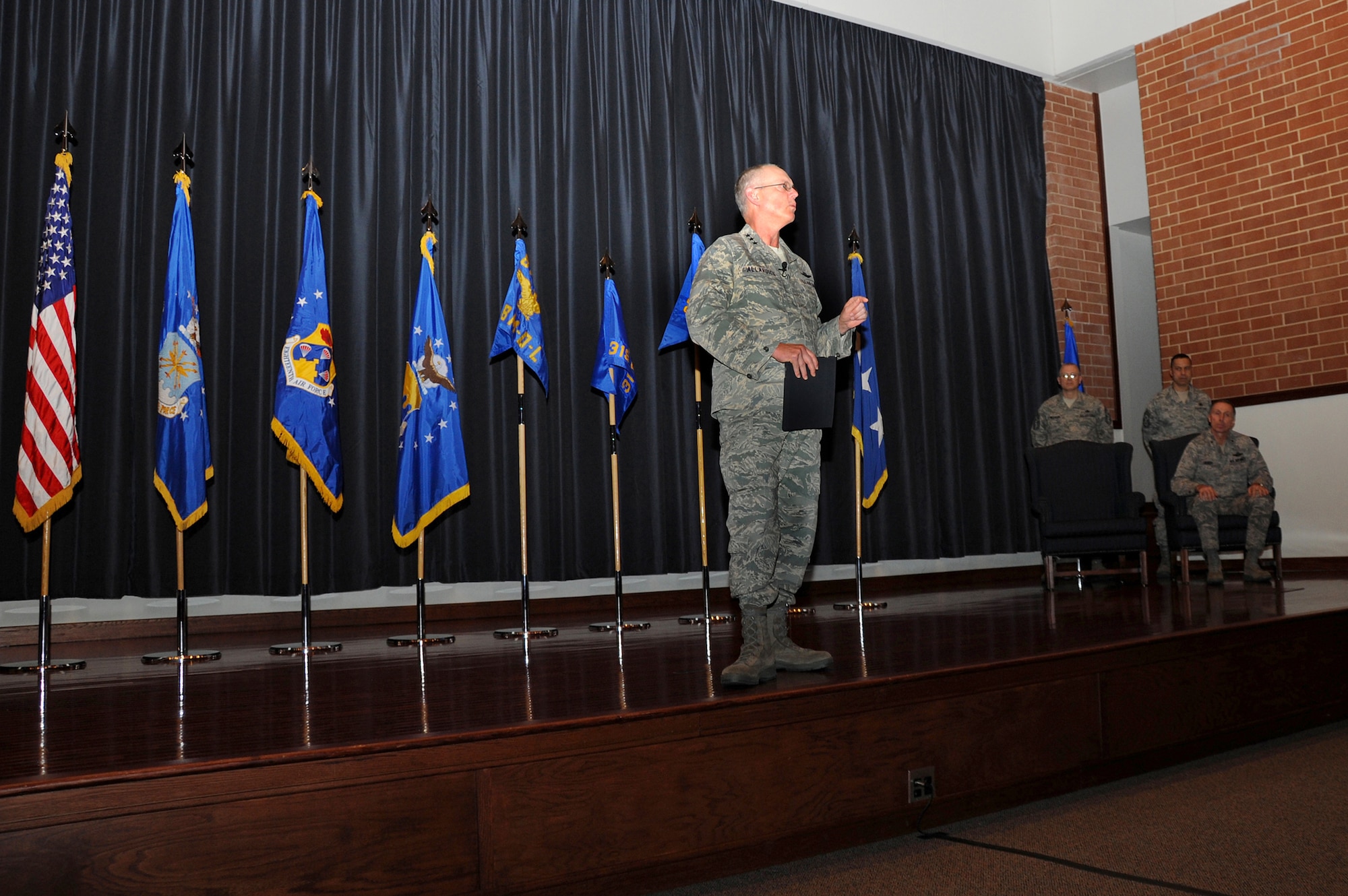 Lt. Gen. Robert Allardice addresses the crowd prior to the transer of command of five Air Mobility Command units to the U.S. Air Force Expeditionary Center during a re-alignment ceremony Jan. 6, 2011, at Joint Base McGuire-Dix-Lakehurst, N.J. The expeditionary center assumed command of five former 18th Air Force units as part of re-structuring within Air Mobility Command. General Allardice is the 18th Air Force commander. (U.S. Air Force photo/Staff Sgt. Veuril McDavid) 