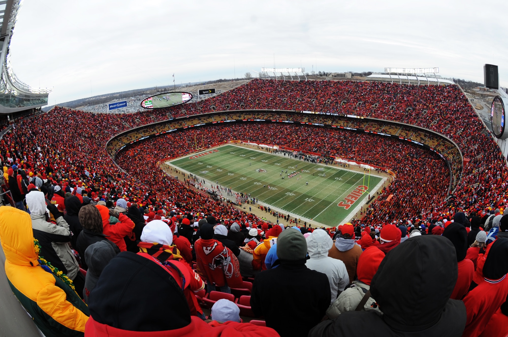 KANSAS CITY, Mo. - An overall view of Arrowhead Stadium showing the "Sea of Red" Jan.9. The Kansas City Chiefs took on the Baltimore Ravens in the opening round of the National Football League playoffs. The Ravens beat the Chiefs 30-7. (U.S. Air Force photo by Senior Airman Carlin Leslie)