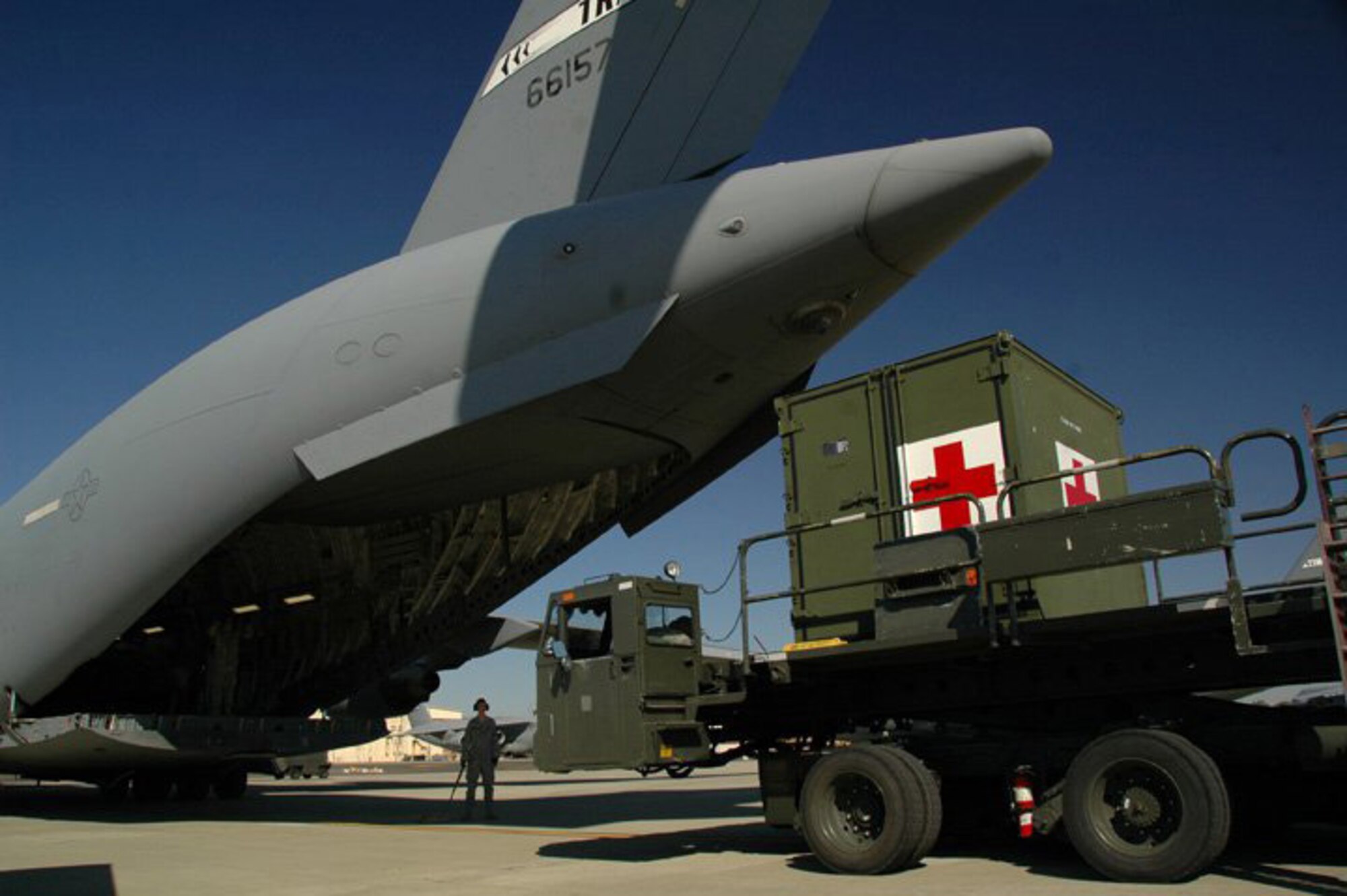 ANDREWS AIR FORCE BASE, Md.- C-17 Globemaster is being preparated for IMAX shoot.(Courtesy photo/"Rescue")