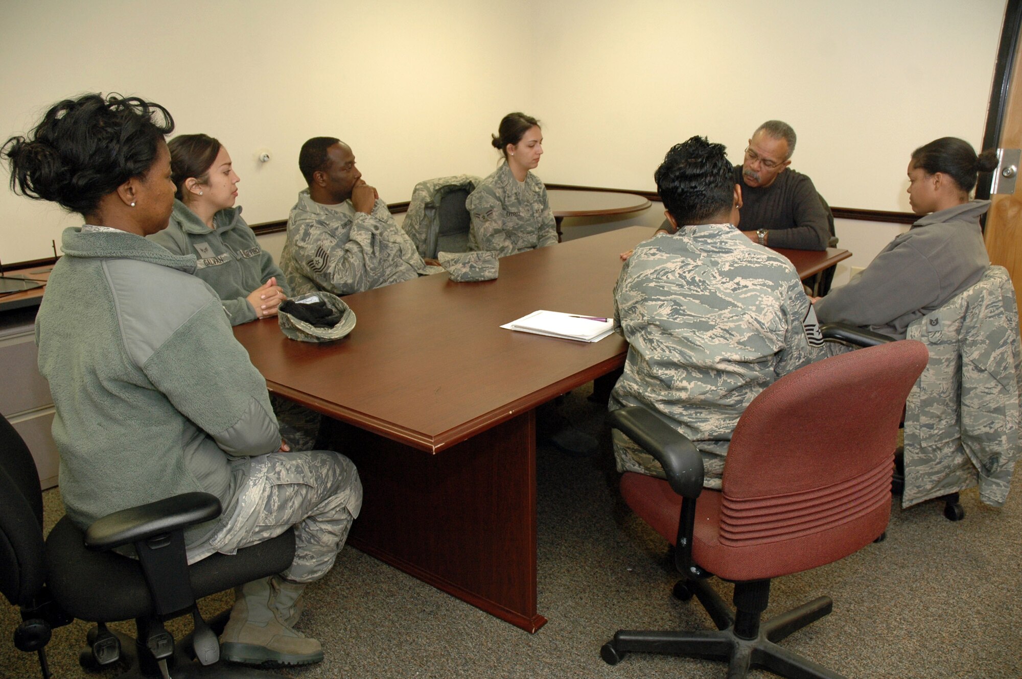 Former Air Force Reserve Command Command Chief Jackson A. Winsett visitited many of the units here during the Jan. Unit Training Assembly where he took the time to tell his story. (U.S. Air Force photo/ Senior Airman Danielle Campbell)