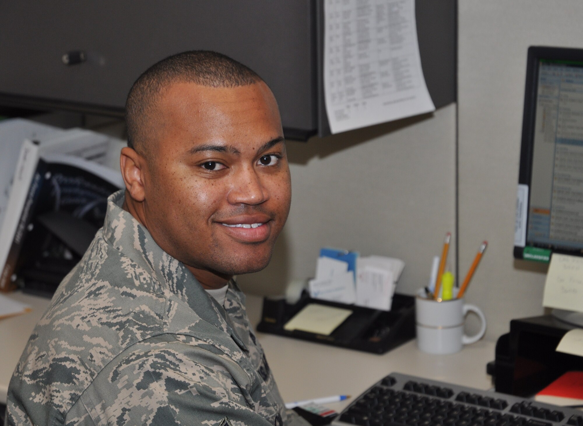Senior Airman Rashard Coaxum, a reservist with the 315th Mission Support Squadron, Joint Base Charleston, S.C. shares his thoughts and opinions as the January Team Charleston Spotlight servicemember. (U.S. Air Force photo/Staff Sgt. Shane Ellis)