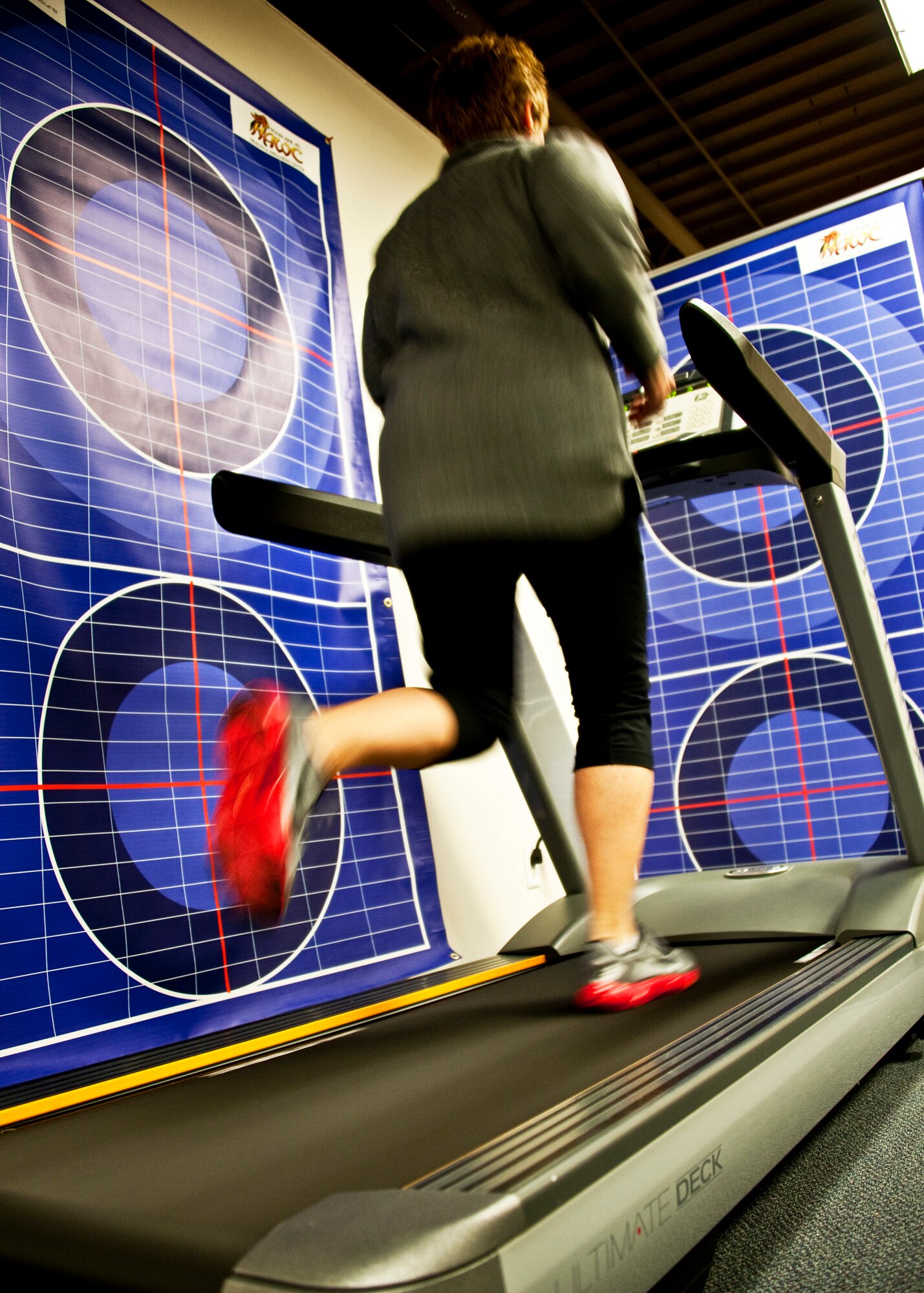 The Medical Motion Gait Analysis System assesses a runner’s form and technique to improve efficiency of their energy expenditure and reduce the risk of injury.  The system and other new features will be on display during the HAWC’s open house, Jan. 20.  (U.S. Air Force photo/Samuel King Jr.)