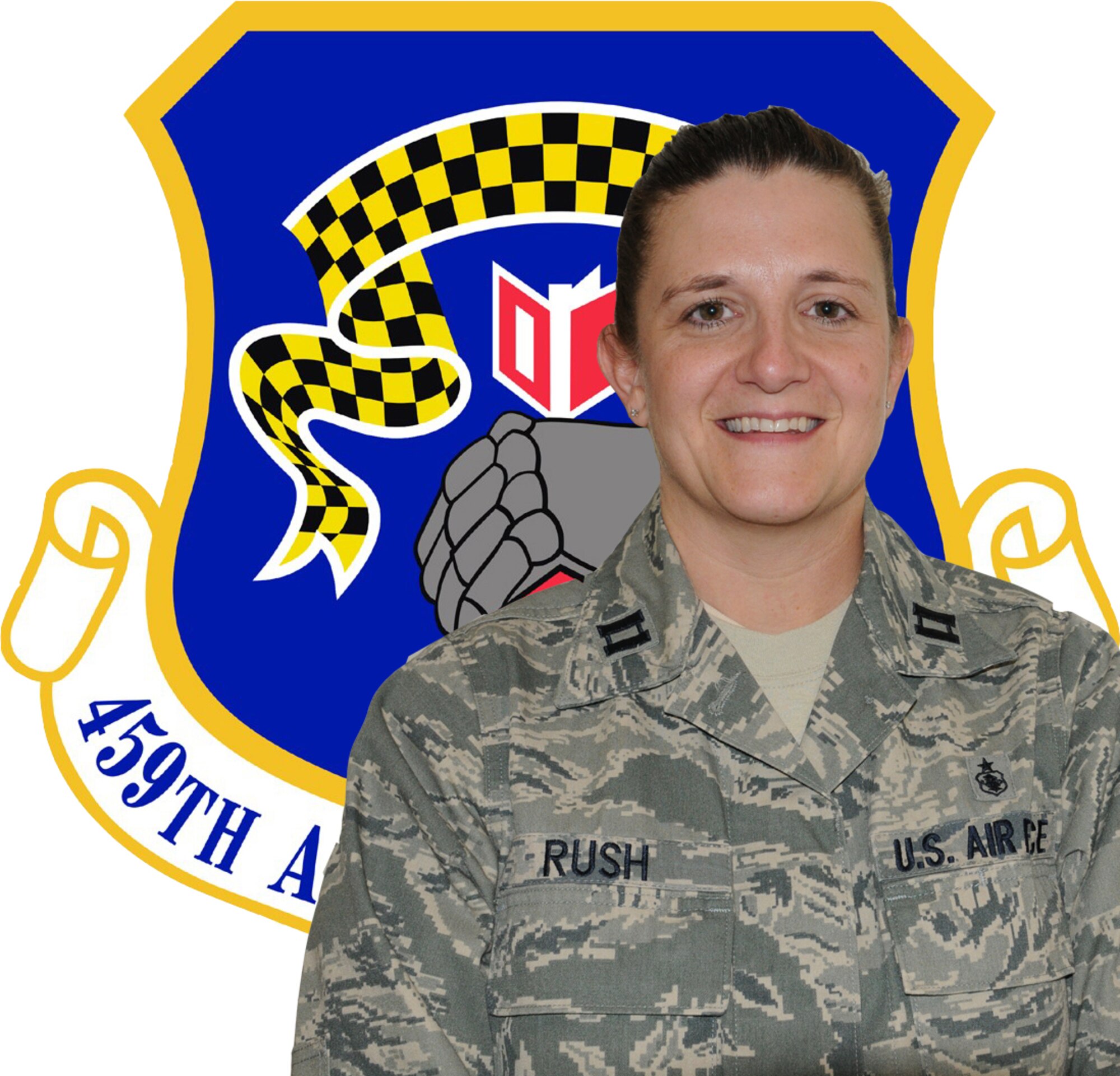 JOINT BASE ANDREWS, Md. -- Say hello to the 459th Air Refueling Wing's newest Airman, Capt. Tammy Rush. Captain Rush was recently assigned to the 459th Aeromedical Staging Squadron as a nurse. The Toledo, Ohio, native comes to the 459 ARW after serving as a Traditional Reservist for the 403rd ASTS at Keesler Air Force Base, Miss. In her spare time, Captain Rush enjoys outdoor activities and hanging out with family. (U.S. Air Force photo illustration/Tech. Sgt. Steve Lewis)