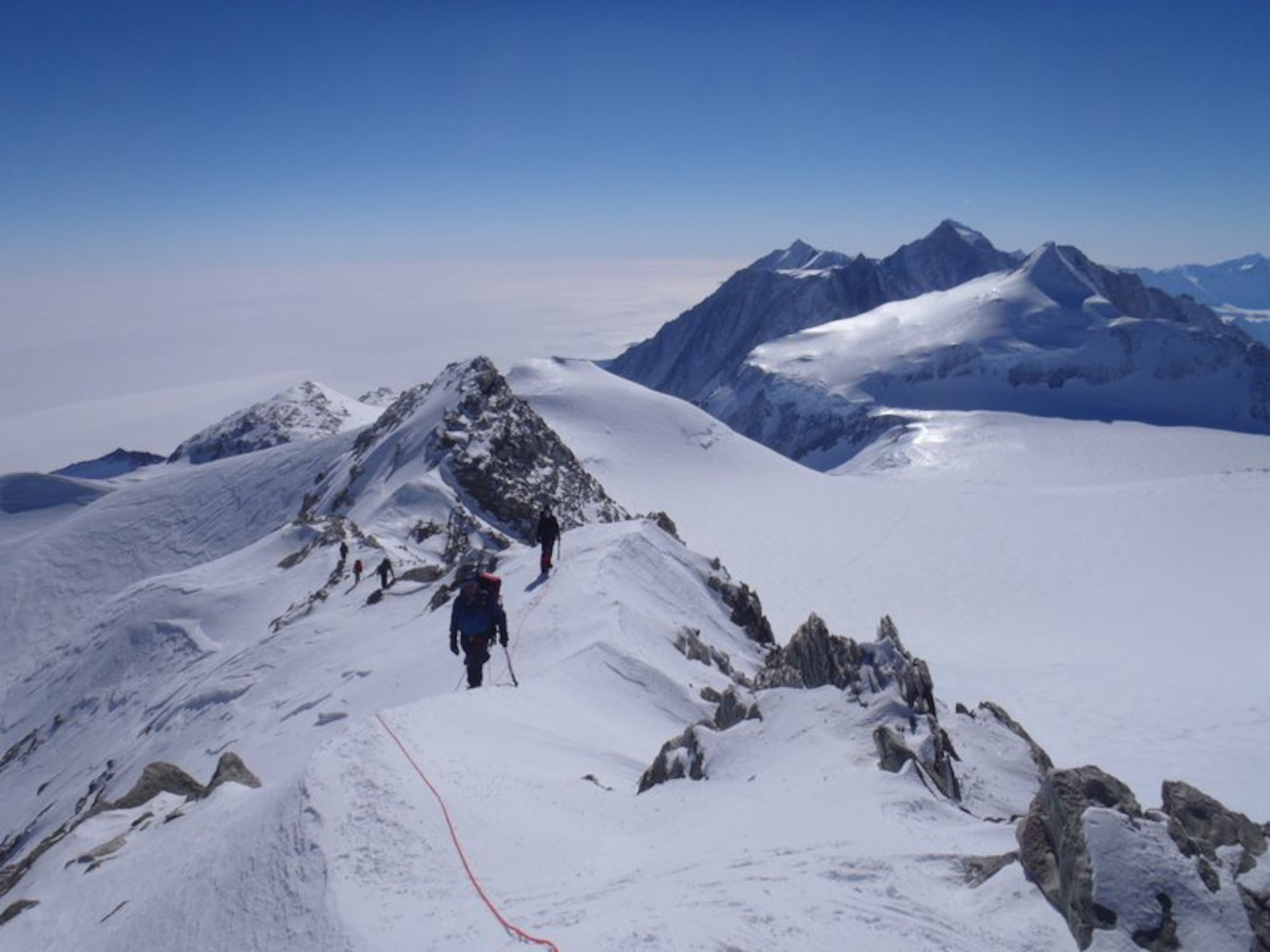 The U.S. Air Force Seven Summits team makes its way up to Mount Vinson's 16,077 foot summit. The team arrived at Antartica's highest peak Dec. 9, 2010. (Courtesy photo)