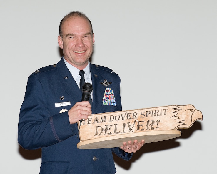 Col. Manson Morris, 436th Airlift Wing commander, speaks during the Dover Air Force Base, Del., Wing Quarterly Awards Jan. 6, 2011. Team Dover Airmen and civilians are selected for the awards based on their skills and past achievements.   (U.S. Air Force photo by Jason Minto/Released) 