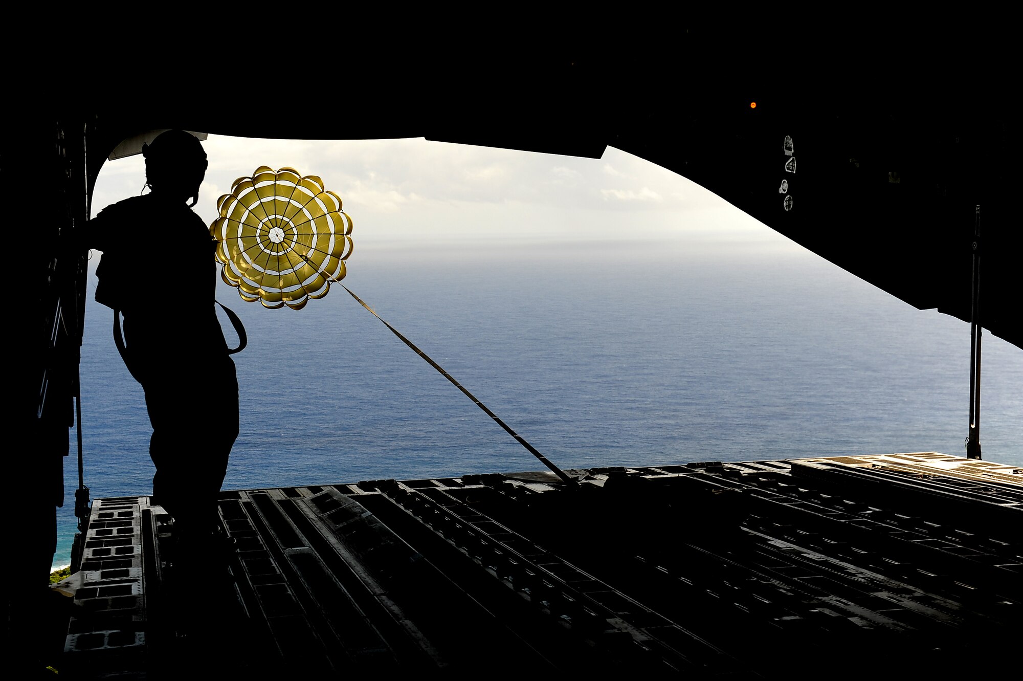 Aircrews from the 535th AS dropped nine training pallets during a single day Jan. 11, 2011 while on temporary assignment to Andersen Air Base, Guam. The aircrew then helped the 36th Contingency Response Group with static line jump training. (U.S. Air Force photo/Staff Sgt. Mike Meares)