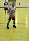 MINOT AIR FORCE BASE N.D. -- Airman 1st Class Tony Pecoraro, 91st Security Forces Group total response force member, prepares for a free throw during a basketball game at the McAdoo Fitness Center here Jan. 10. The 91st Operations Group defeated the 5th Mission Support Group 85 to 68. (U.S. Air Force photo/Senior Airman Michael J. Veloz)