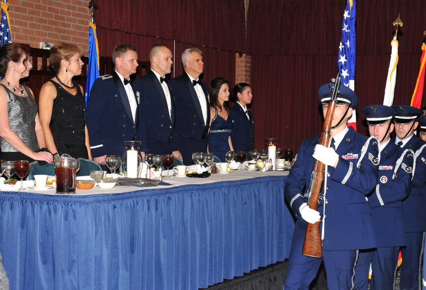 Vance’s Silver Talon Honor Guard prepares to present the colors at the head table during the 71st Flying Training Wing’s 2010 Annual Awards ceremony Jan. 6 at the Vance Collocated Club. (U.S. Air Force photo/ Terry Wasson)