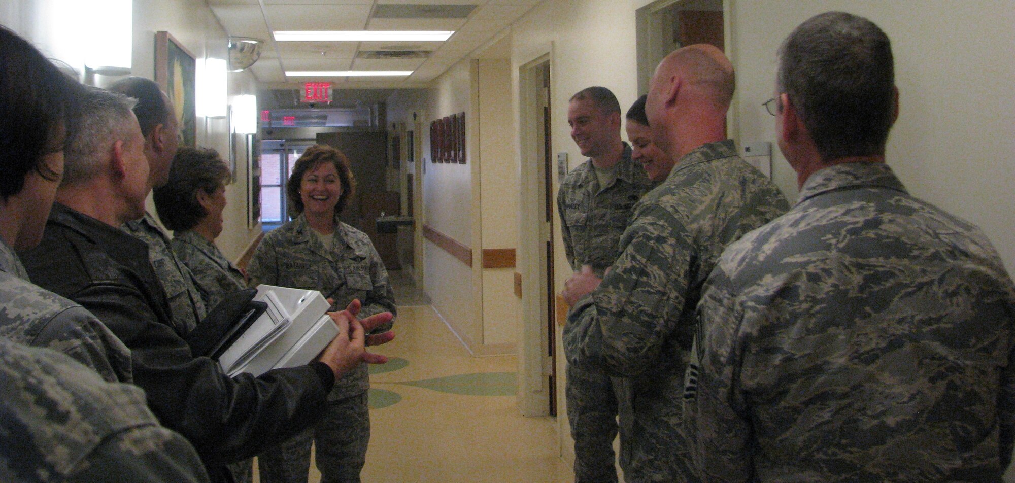 Col. Margaret Matarese, the Air Education and Training Command command surgeon, speaks with Airmen as she tours the 71st Medical Group clinic Tuesday, Jan. 11, 2011. As the AETC command surgeon, Colonel Matarese oversees medical operations for AETC's 13 medical units. (U.S. Air Force photo/Airman 1st Class Shakon Smith)  