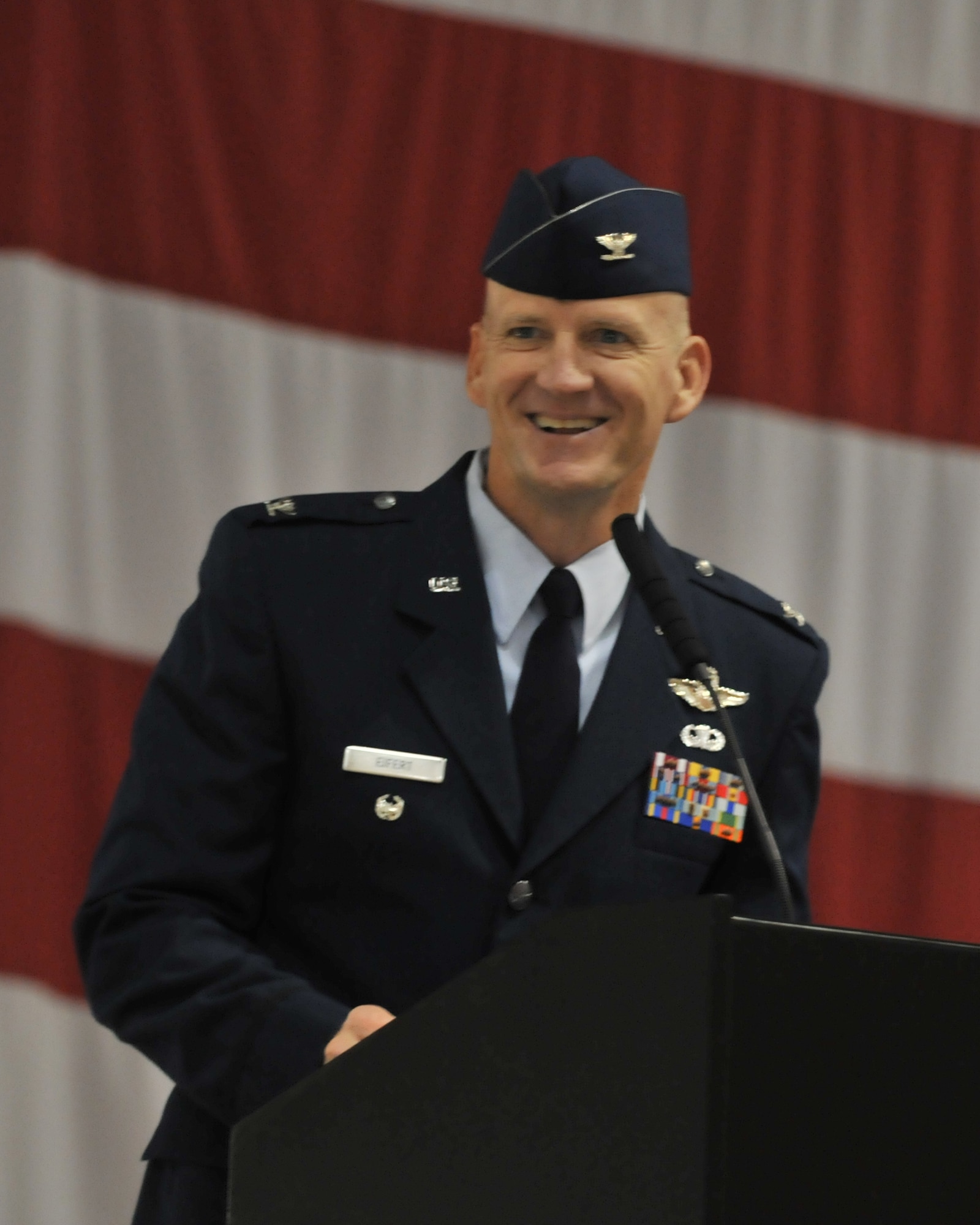Colonel James Eifert speaks after taking command of the 125th Fighter Wing during an official ceremony held at the 125th Fighter Wing Air National Guard Base, Jacksonville IAP, January 9, 2011. (USAF Photo by SSgt Jeremy Brownfield) 