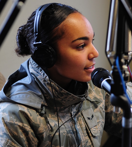 VALDOSTA, Ga. -- Airman 1st Class Fara Orellano, 23rd Aircraft Maintenance Squadron avionics specialist at Moody Air Force Base, Ga., talks about her job in the Air Force during a radio interview Jan. 11. Airman Orellano was chosen by her squadron to speak during a radio interview for her recent accomplishments. (U.S. Air Force photo/Senior Airman Stephanie Mancha)(RELEASED)