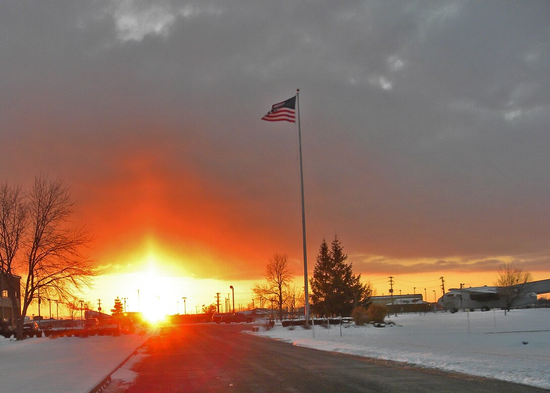 The sunset brings to conclusion the end of the first Unit Training Assembly (UTA) of the year, January 9, 2011, Niagara Falls Air Reserve Station, Niagara Falls, NY. UTA’s, also called "drill weekends," are usually two eight-hour days one weekend each month. Reservists are paid the equivalent of four days basic salary for this weekend of inactive-duty training.  (U.S. Air Force photo by Maj. Andrea Pitruzzella)