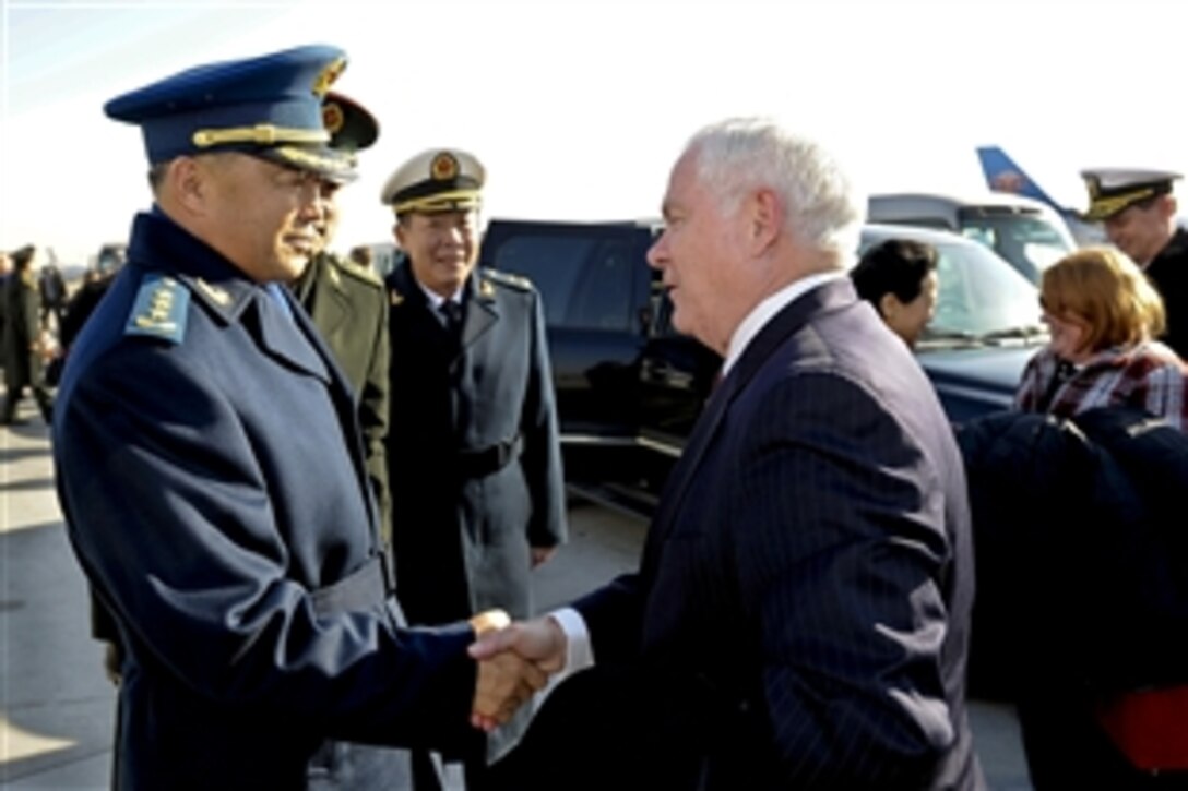 Chinese Gen. Ma Xiaotian, deputy Chief of Staff for the People's Liberation Army, bids farewell to U.S. Defense Secretary Robert M. Gates and his wife, Becky, right, in Beijing, Jan. 12, 2011. Gates wrapped up a four-day trip to China by visiting the People's Liberation Army 2nd Artillery Corps and the Great Wall.