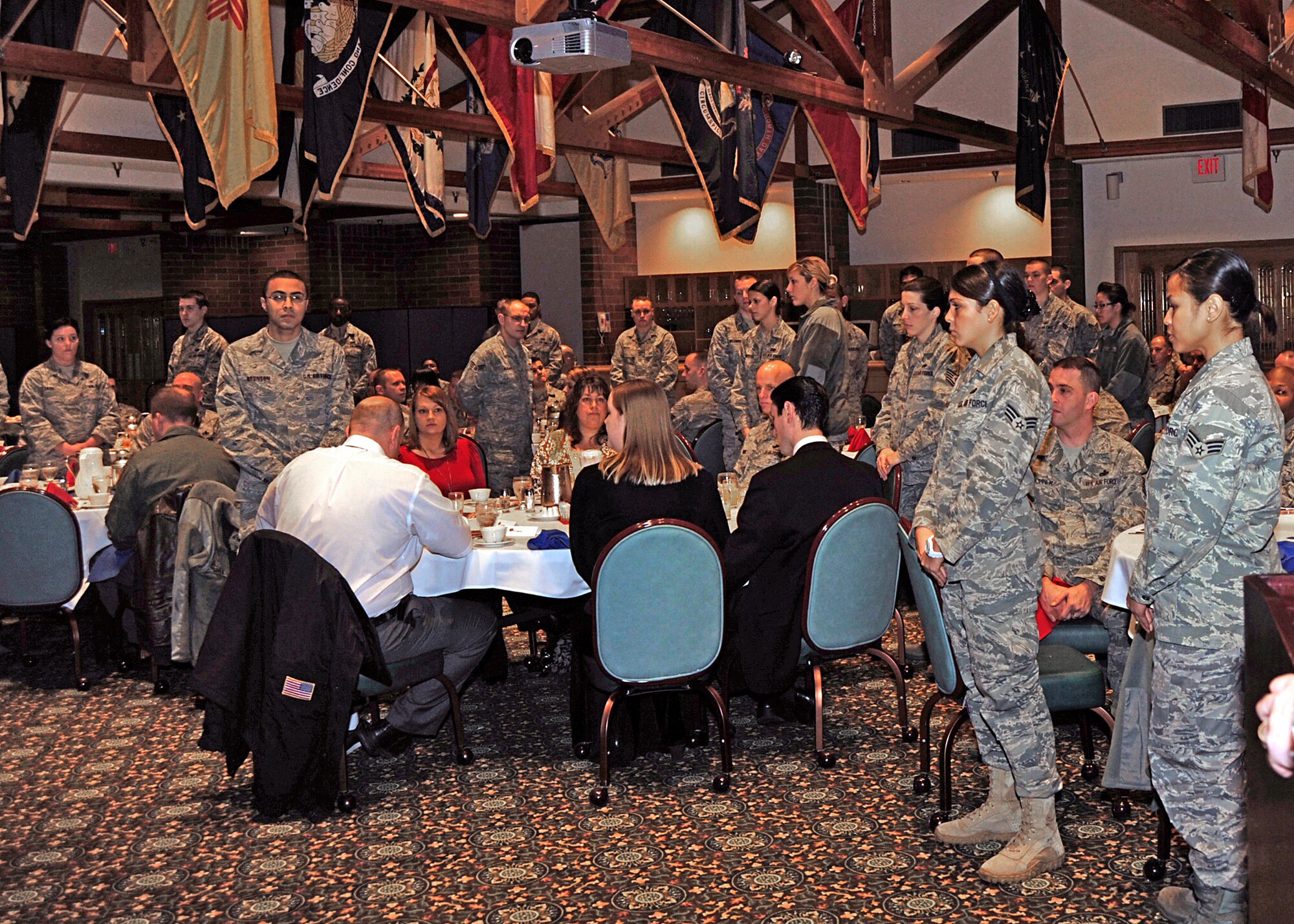 Airmen with the McChord Field Honor Guard are recognized at the Honor Guard Appreciation Breakfast at the Collocated Club Jan. 12 at Joint Base Lewis-McChord, Wash. The Honor Guard Appreciation Breakfast included annual awards in categories such as most improved, look sharp, member of the year, flight sergeant of the year and flight of the year. (U.S. Air Force photo/Adamarie Lewis-Page)
