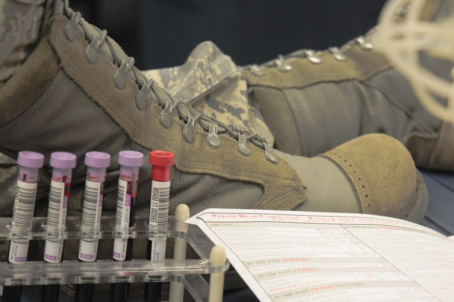 On Sunday, December 9, the Community Blood Center vistits the 139th Airlift Wing, Rosecrans Airport, St. Joseph, Mo., for a blood drive hosted by the 139th.  (Photo by U.S. Air Force Airman First Class Kelsey Stuart)