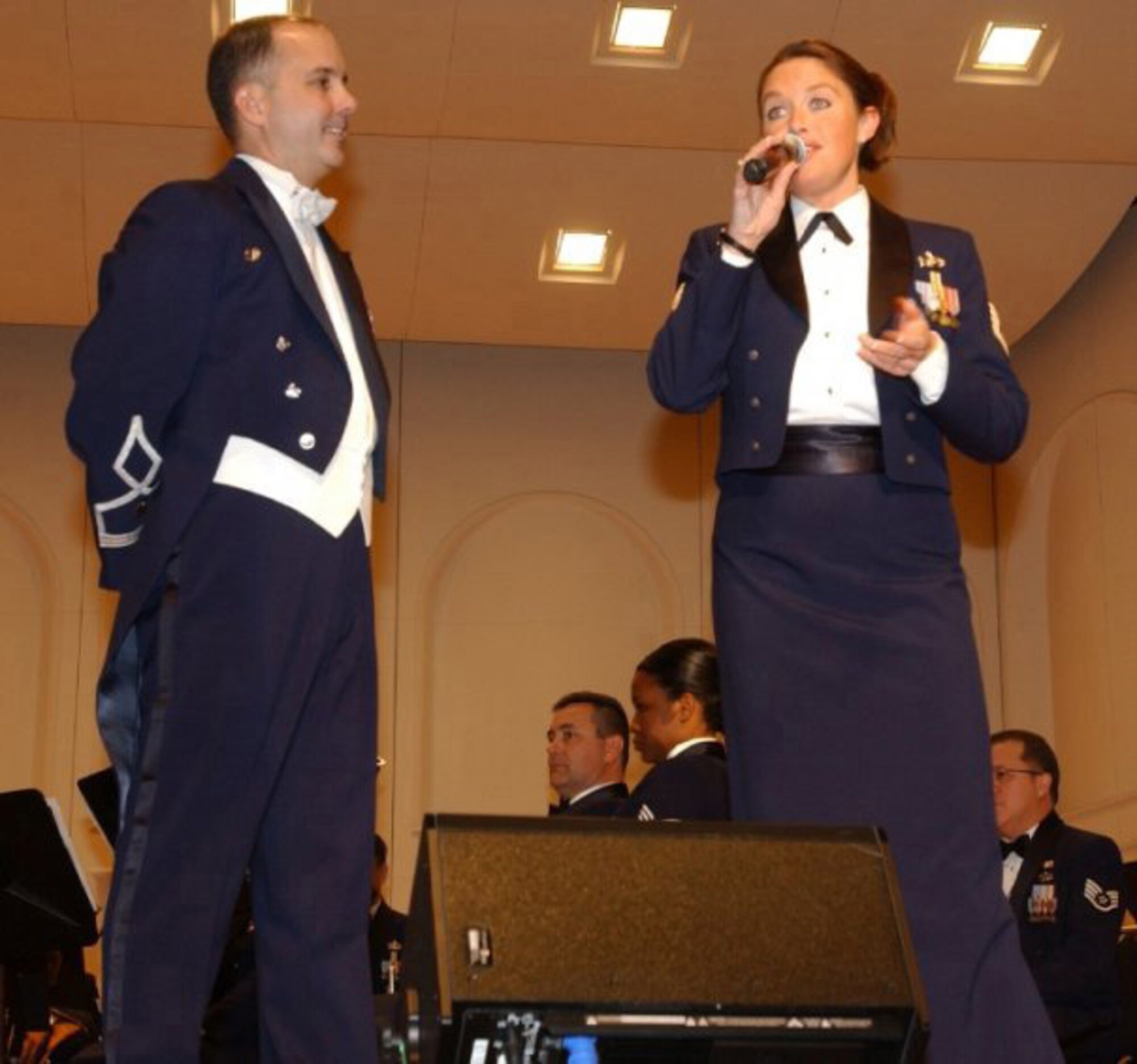 Maj. Donald Schofield and Tech. Sgt. Alyson Jones wow the crowd on the Concert Band's annual Winter Tour in 2010.  The Band of the Air Force Reseve is conducting a similar tour in January 2011. (U.S. Air Force photo)