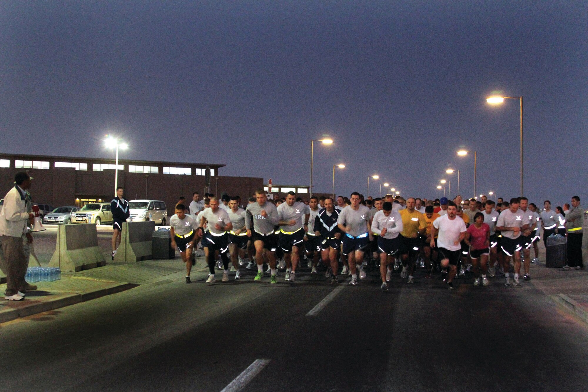 Servicemembers are up early to participate in the New Years Day 5K fun run. (U.S. Air Force photo/Patrick Lucero).