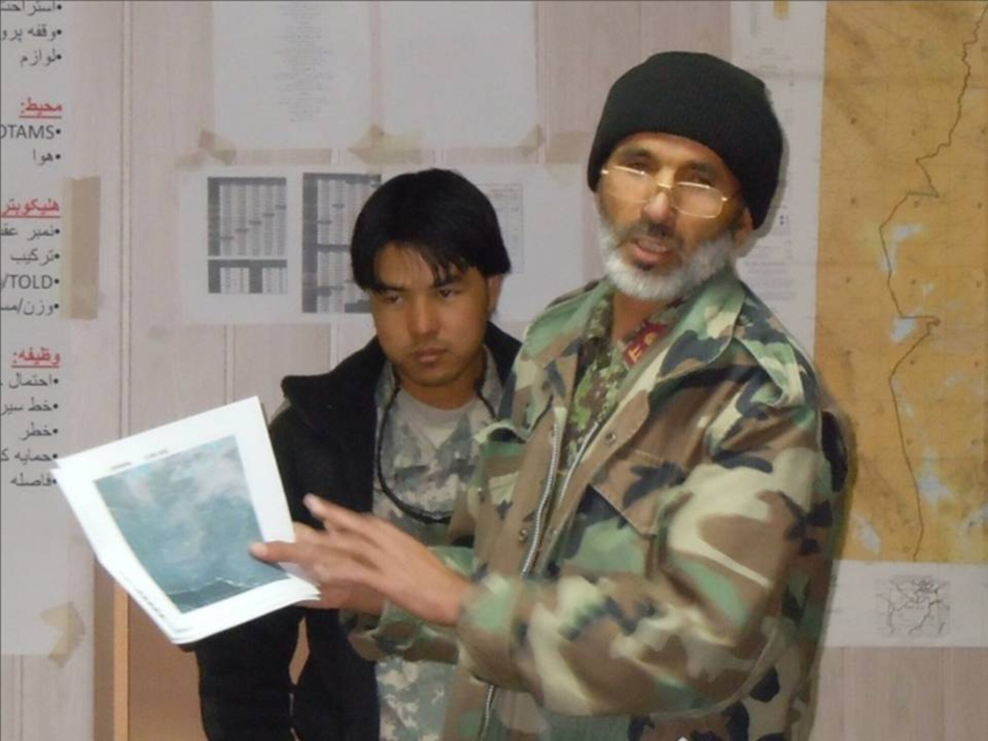 Major Hameedullah , the Kandahar Air Wings Meteorologist, recently delivered his first weather brief to Afghan and NATO Air Training Command-Afghanistan Mi-17 crews on Jan 5.  (U.S. Air Force Photo/RELEASED).