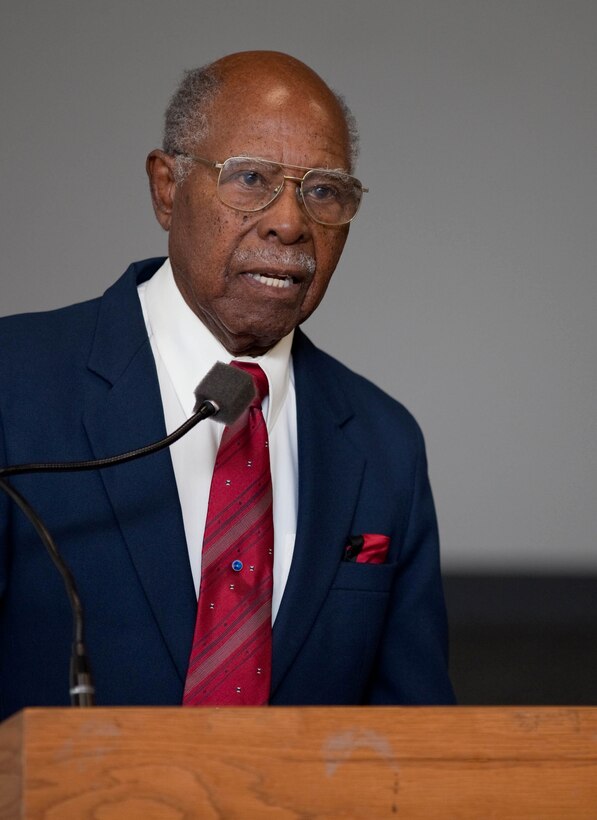 Ernest Golden, vice chairman of the African American Diversity Cultural Center of Hawaii, speaks to dozens of  personnel with U.S. Marine Corps Forces, Pacific, and U.S. Pacific Command Jan. 14 during Camp Smith’s annual Martin Luther King, Jr., Day observance, here.::r::::n::During the event, Golden shared what is was like growing up as a young black man in America when segregation was the law of the land, witnessing King’s civil rights movement and the positive change it made for every American, black, white or otherwise.
