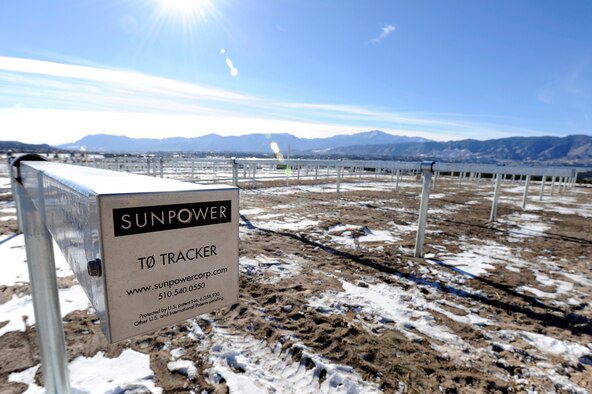 The sun shines over a construction site for a 6-MW solar array at the Air Force Academy Jan. 11, 2011. The $18.3-million project is funded by the American Recovery and Restoration Act of 2009 and is projected to save the Academy $1 million per year over the array's 25-year lifespan. It is scheduled to be complete in July. (U.S. Air Force photo/Mike Kaplan)