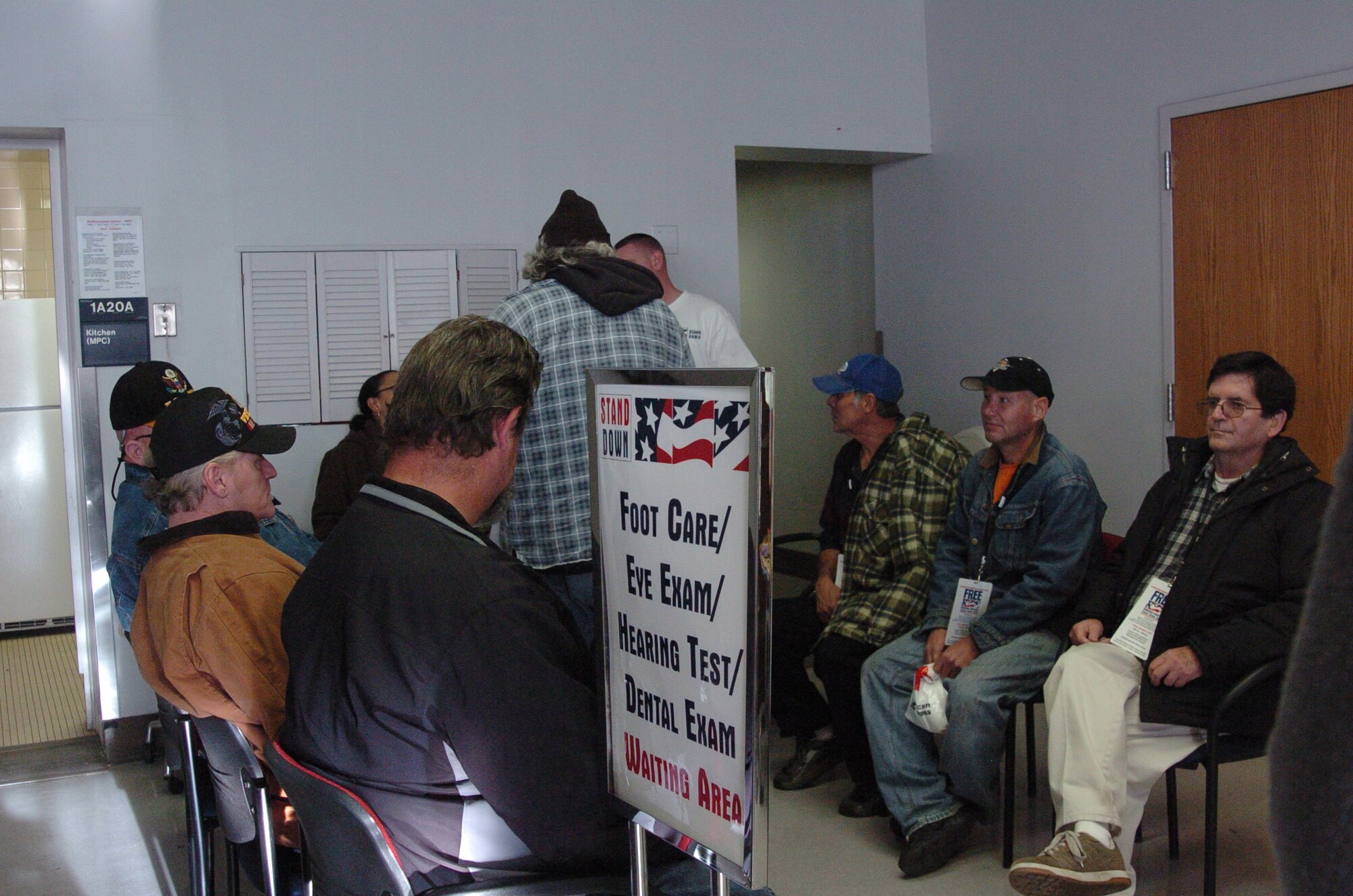 Veterans wait for medical and dental exams. The Stand Down not only had medical stations set up but also many other booths where veterans could get information on benefits, shelters and other counseling. (U.S. Air Force photo by Airman 1st Class Melissa Dearstone)