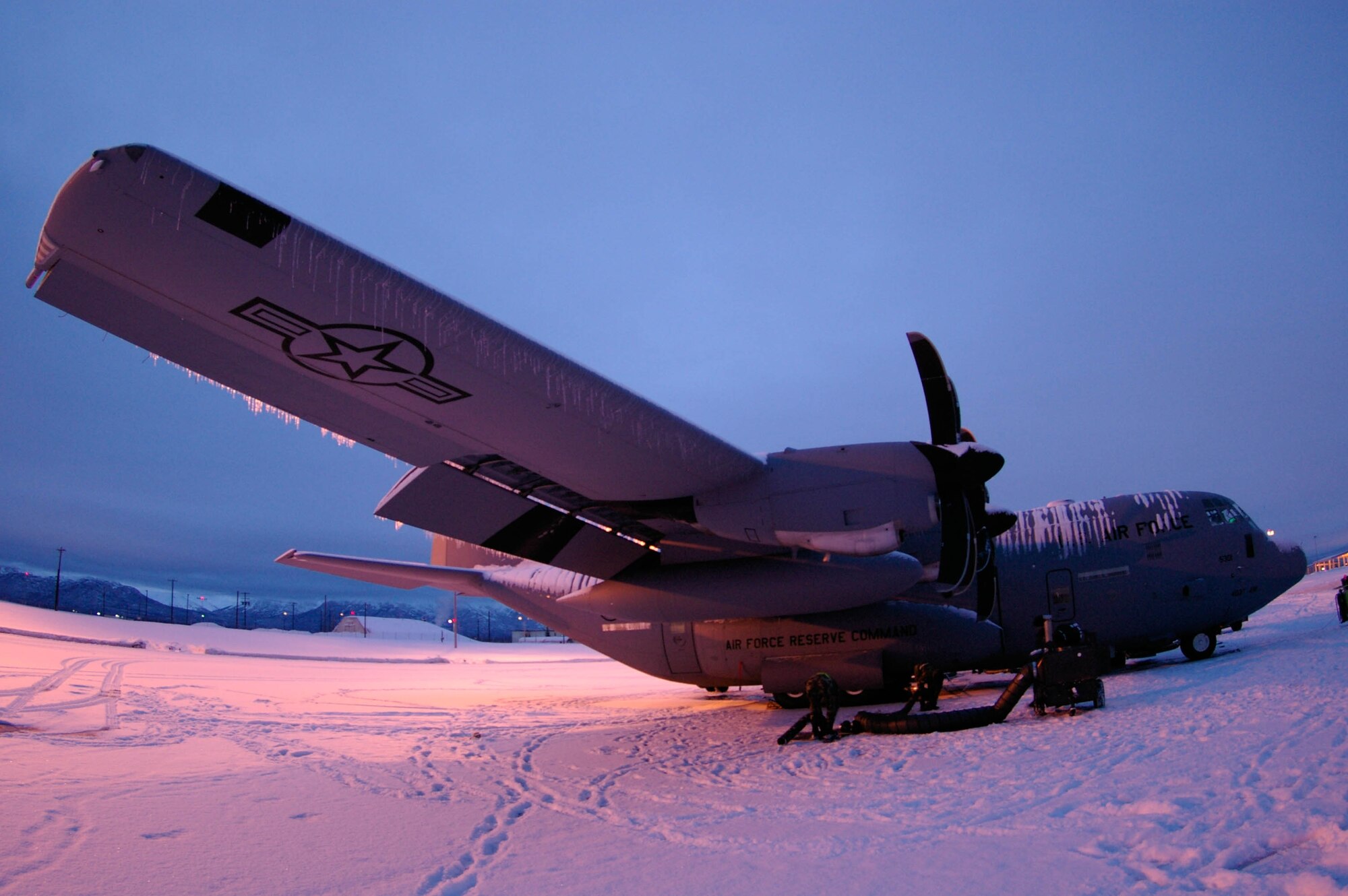 A team from the 53rd Weather Reconnaissance Squadron, "Hurricane Hunters," deploy to Elmendorf Air Force Base, Alaska, each January to fly winter storm missions.  The data they collect on these missions enables weather forecasters to more accurately predict winter storm forecasts by 10-15 percent. (U.S. Air Force photo by Master Sgt. Randy Bynon)