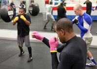 Air Force camp boxers work out at Lackland's boxing gym at the Chaparral Fitness Center Jan. 10. Camp began Jan. 8 and continues until the Air Force tournament, the Box-offs, Jan. 22. (U.S. Air Force photo/Robbin Cresswell)
