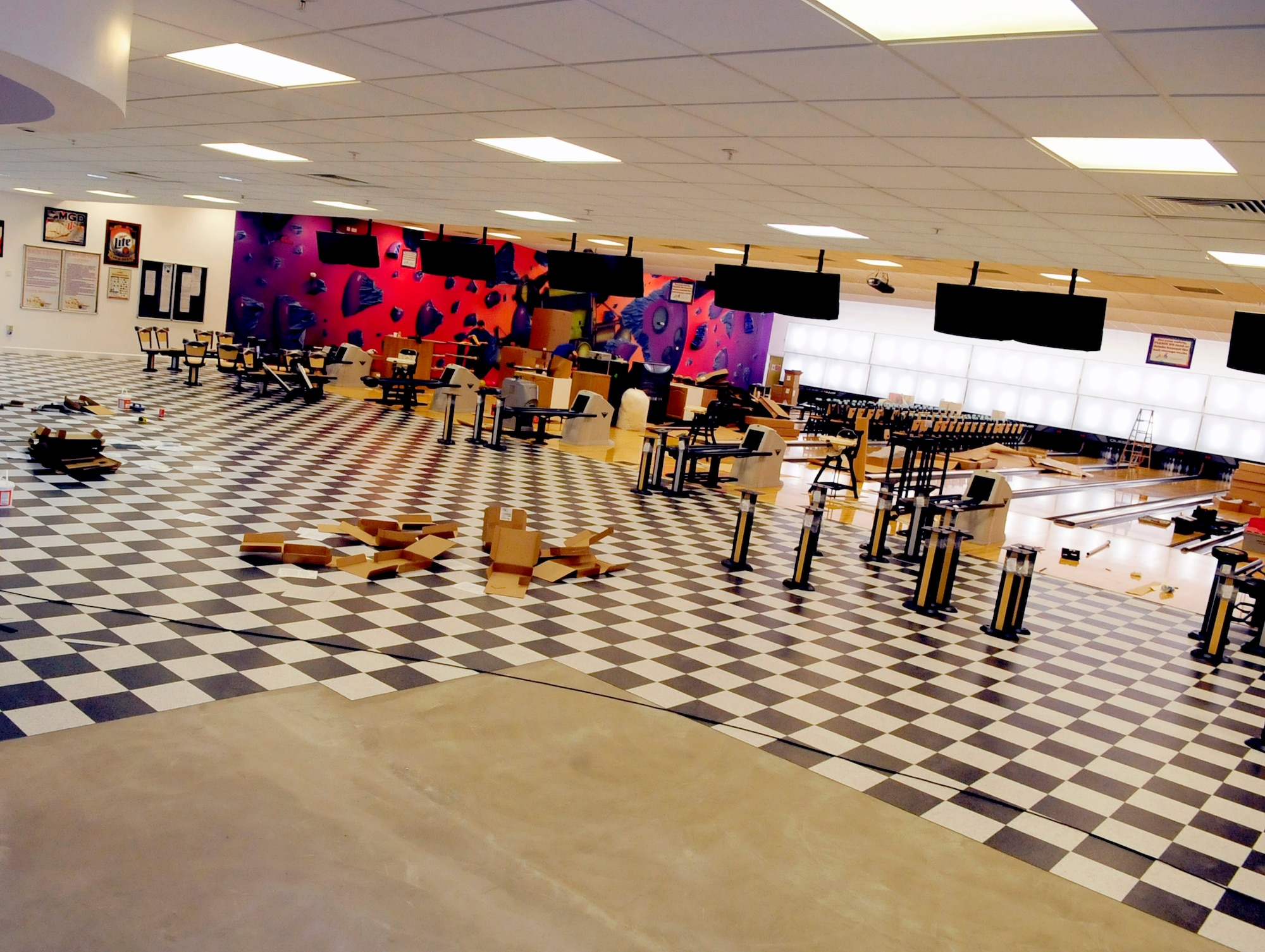 RAF MILDENHALL, England -- The Bowling Center's remodeling is well under way to completion and reopening Jan. 13, 2010. The center will have new flooring, tables, chairs, bowling balls, equipment, and machinery once remodeling is complete. (U.S. Air Force photo/Senior Airman Ethan Morgan)