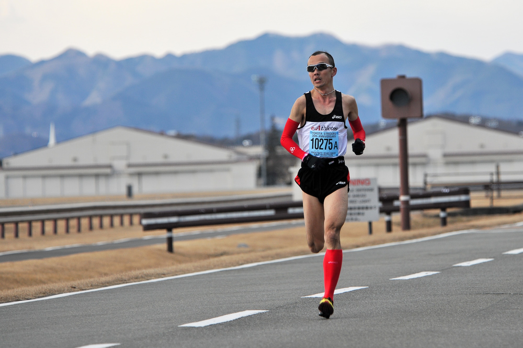 YOKOTA AIR BASE, Japan -- The Yokota Striders Running Club sponsored the 30th Annual Frostbite Run here, Jan. 16. Over 6,000 runners participated in the event. Yukinobu Yamamoto got second place, finishing with a time of 1:08:59. (U.S. Air Force photo/Osakabe Yasuo)