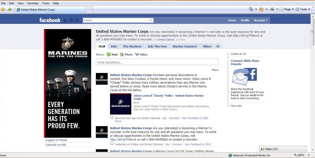 The United States Marine Corps – America’s Expeditionary Force in Readiness committed to the protection of Americans and their interests at home and abroad – recently surpassed one million fans on its recruiting command’s Facebook page.