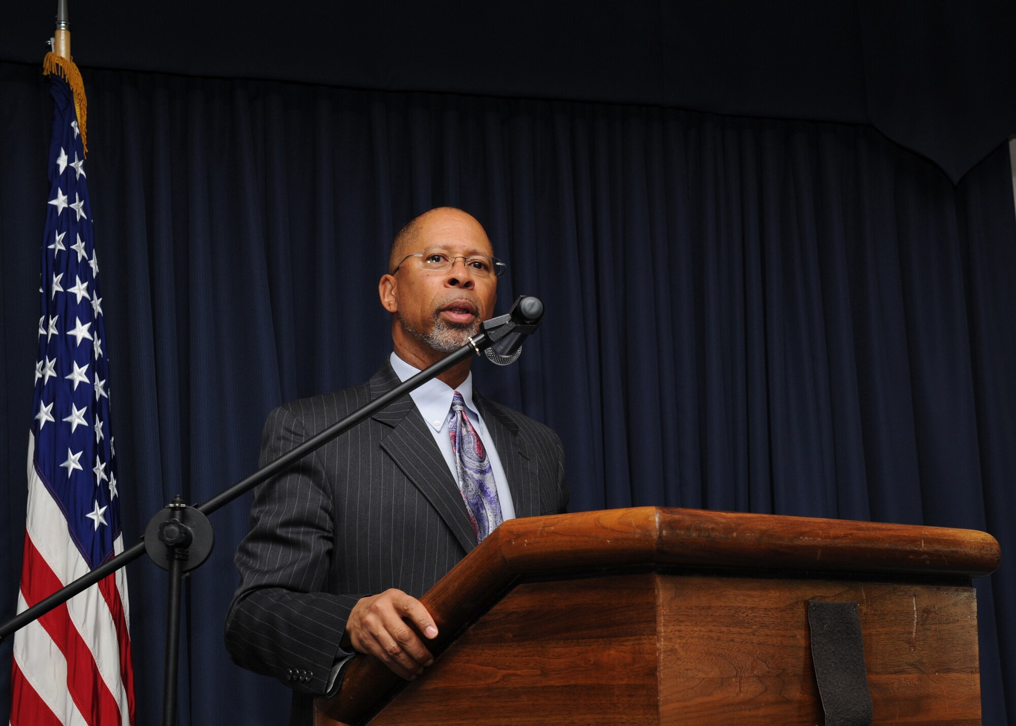 HOLLOMAN AIR FORCE BASE, N.M. -- The Rev. Warren L. Robinson, Executive Director of Otero County United Way, speaks at the Martin Luther King, Jr. Day luncheon at the Desert Sands Enlisted Club Jan. 13, 2011. The Rev. Robinson spoke about Dr. King's history, accomplishments and how he made significant changes in civil rights and segregation laws. (U.S. Air Force photo by Airman 1st Class Eileen Payne/Released)