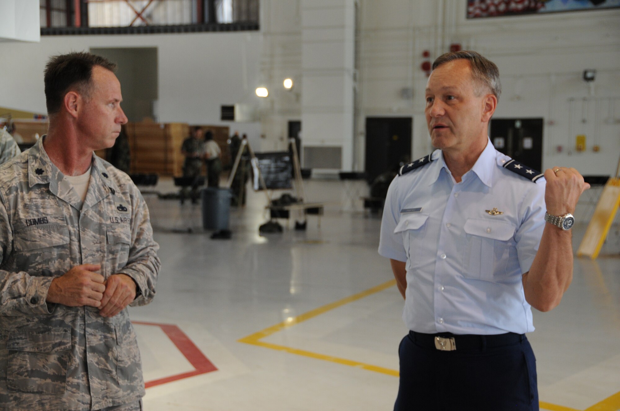 Lt. Col. Charles Combs (left), escorts Maj. Gen. Eric Crabtree on a tour of the 916th Maintenance Group in May 2010. Lt. Col. Combs was recently named to the colonel's promotion list. (USAF photo by TSgt. Scotty Sweatt, 916ARW/PA)