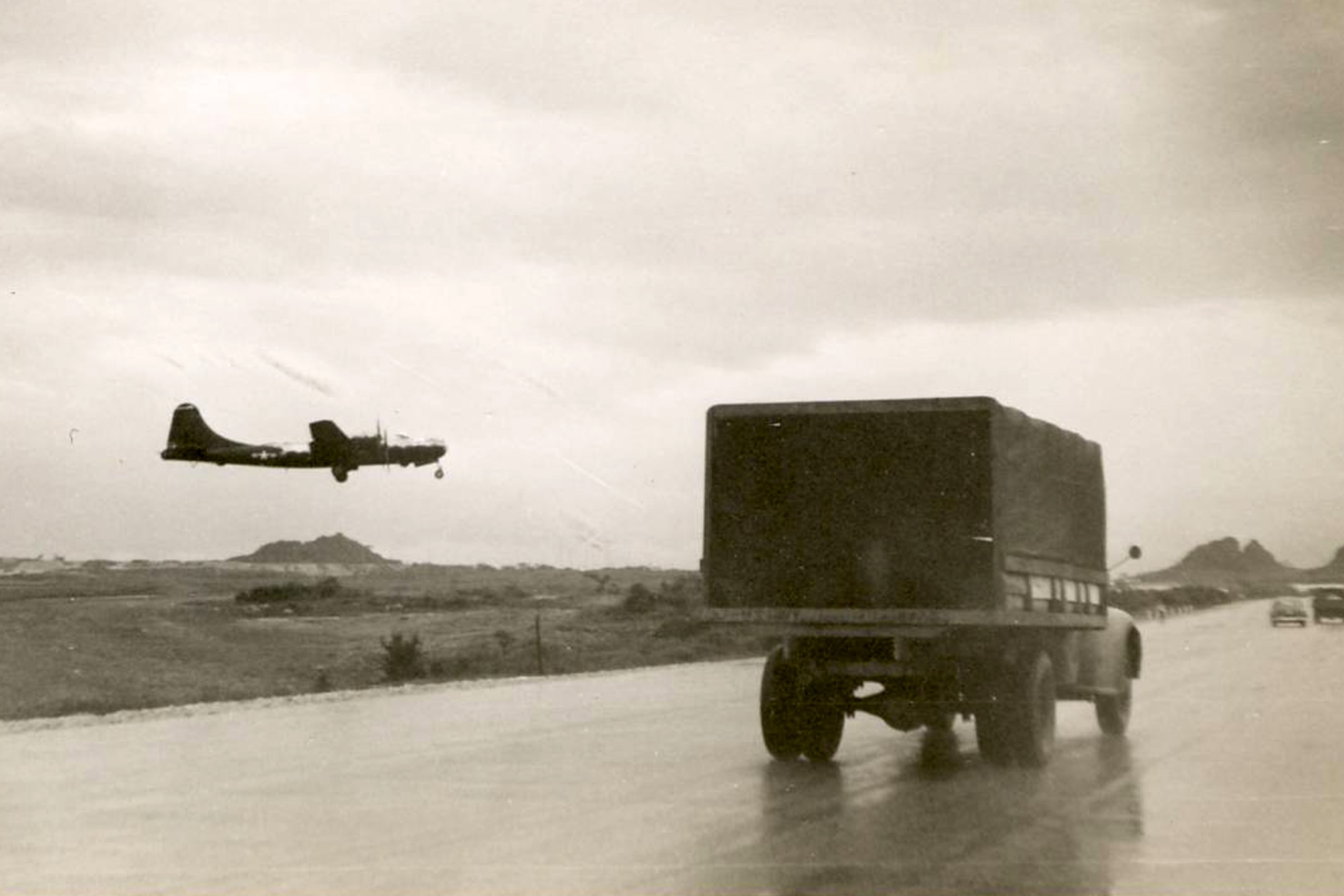 A B-29 from the 307th Bombardment Group lands at Kadena Airfield on Okinawa during the “Korean Conflict.” When war erupted in Korea, the group was temporarily assigned to Kadena Airfield. From there, 307th bombers staged attacks against the rapidly advancing communist forces in South Korea. (Courtesy photo)