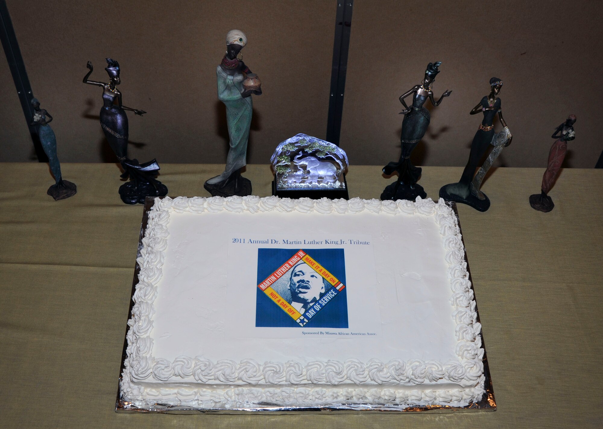 As Misawa?s community honors Dr. Martin Luther King, a cake with his photo sits on a table as part of the national holiday celebration at Misawa Air Base, Japan, Jan. 13, 2011. Dr. King was known for his famous I have a dream speech. (U.S. Air Force photo by Tech. Sgt. Russell McBride/Released)