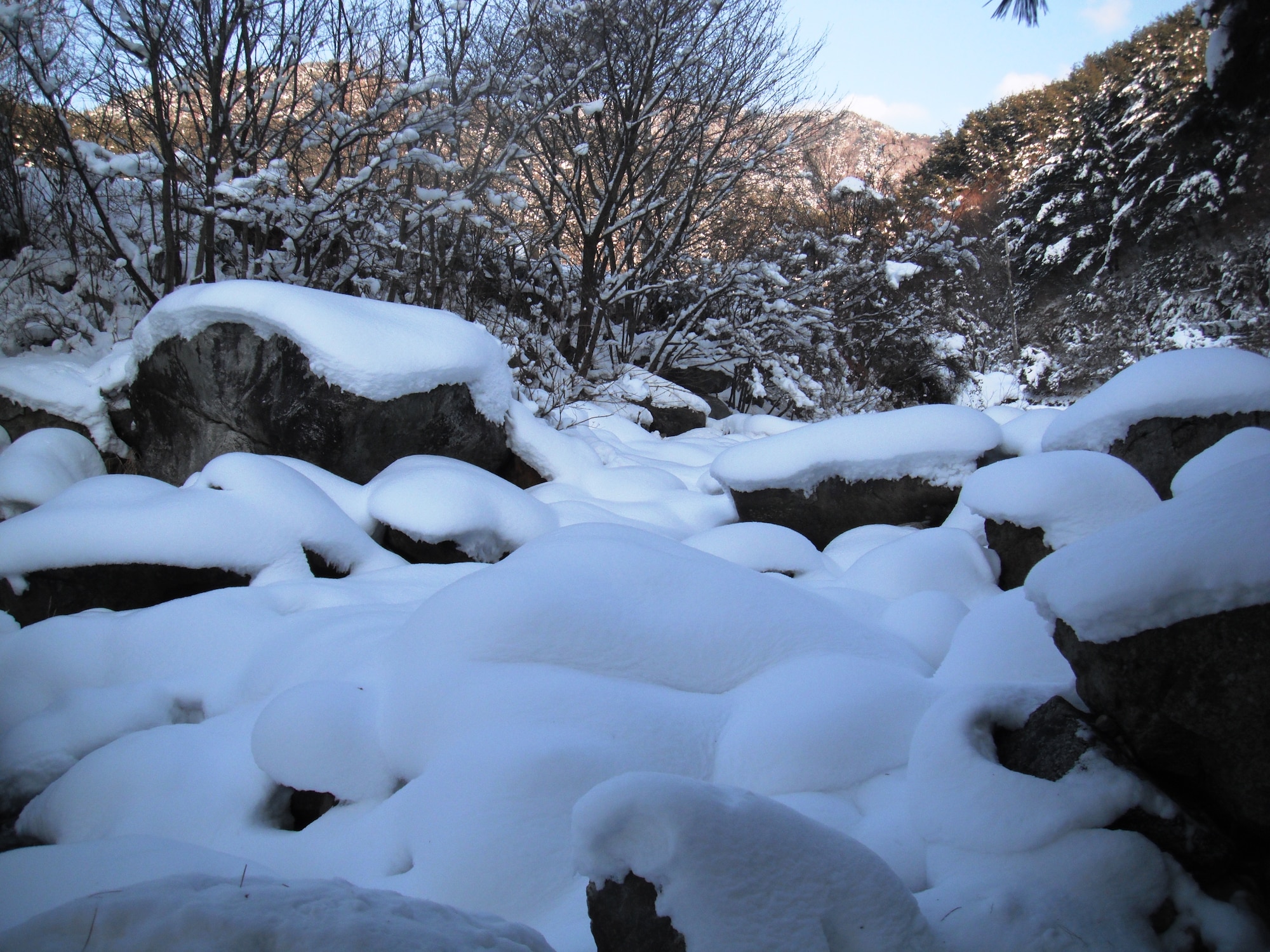 Snow-covered stream near Anseong Hiking Support Center, Deogyusan National Park, Republic of Korea. (U.S. Air Force photo/Staff Sgt. Eric Burks)