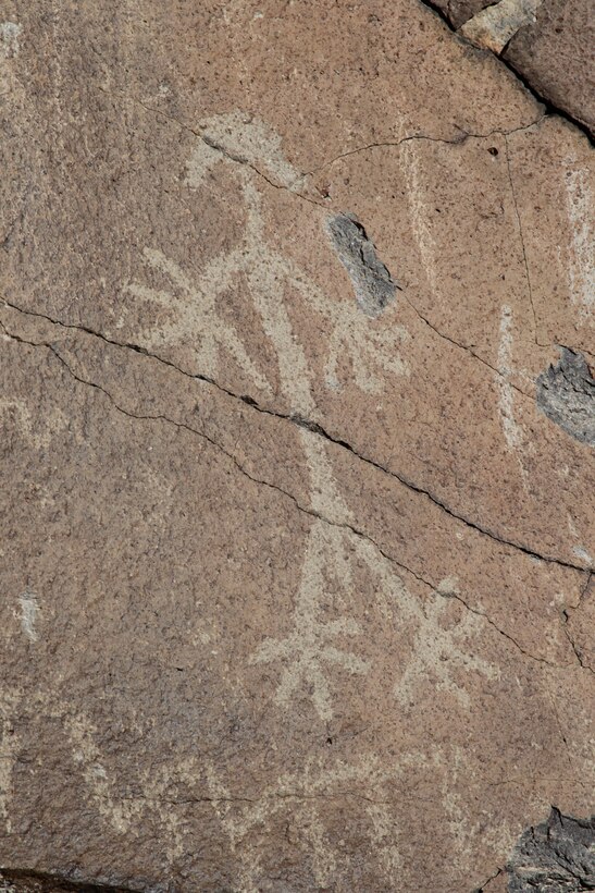 One of the 2,000 images depicted at the Foxtrot petroglyph site aboard the Combat Center. The images are estimated to be as old as 10,000 to 12,000 years.