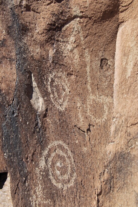 One of the 2,000 images depicted at the Foxtrot petroglyph site aboard the Combat Center. The images are estimated to be as old as 10,000 to 12,000 years.