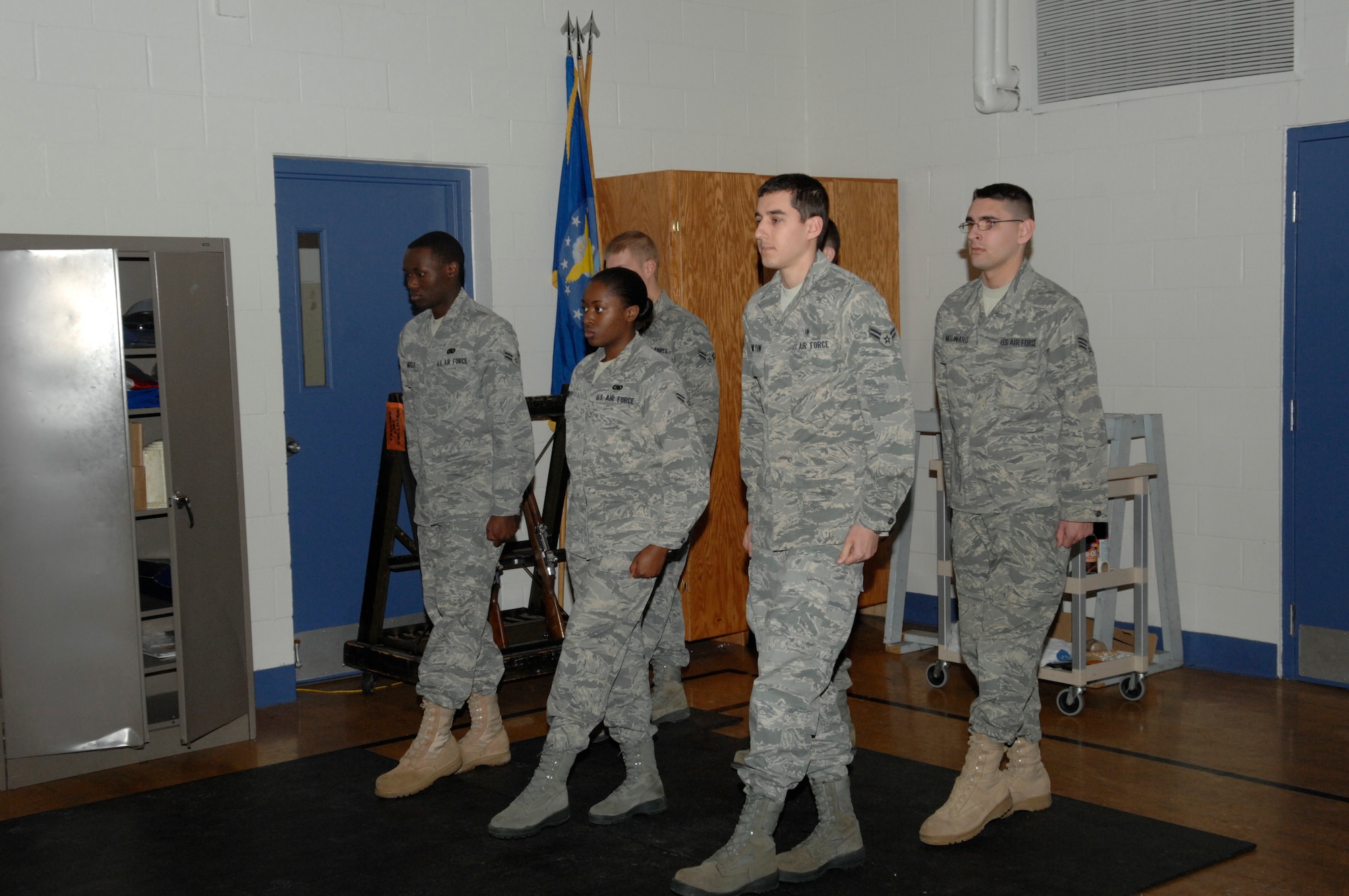 Scott Honor Guard members practice moving in formation. (U.S. Air Force photo/ Senior Airman Amber R. Kelly-Herard